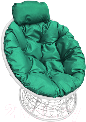 Кресло садовое M-Group Папасан мини / 12070104 (белый ротанг/зеленая подушка)