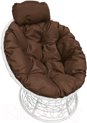 Кресло садовое M-Group Папасан мини / 12070105 (белый ротанг/коричневая подушка)