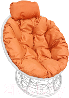 Кресло садовое M-Group Папасан мини / 12070107 (белый ротанг/оранжевая подушка)