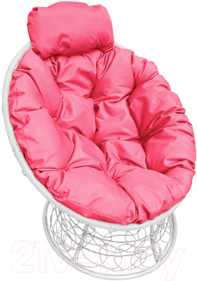 Кресло садовое M-Group Папасан мини / 12070108 (белый ротанг/розовая подушка)