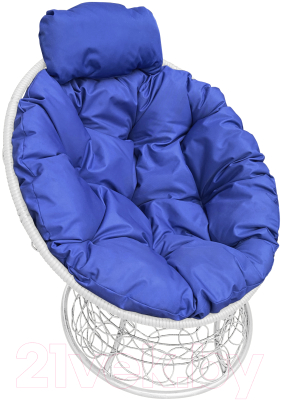 Кресло садовое M-Group Папасан мини / 12070110 (белый ротанг/синяя подушка)