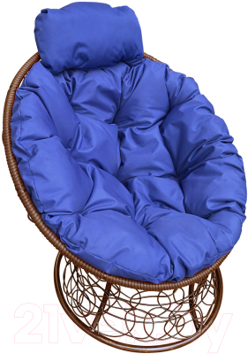 Кресло садовое M-Group Папасан мини / 12070210 (коричневый ротанг/синяя подушка)