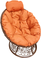 Кресло садовое M-Group Папасан мини / 12070207 (коричневый ротанг/оранжевая подушка) - 