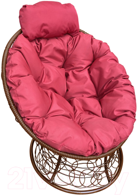 Кресло садовое M-Group Папасан мини / 12070206 (коричневый ротанг/красная подушка)