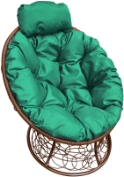 Кресло садовое M-Group Папасан мини / 12070204 (коричневый ротанг/зеленая подушка) - 
