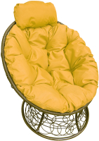 Кресло садовое M-Group Папасан мини / 12070211 (коричневый ротанг/желтая подушка) - 