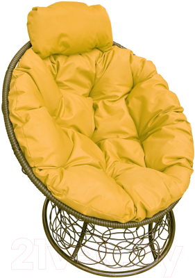 Кресло садовое M-Group Папасан мини / 12070211 (коричневый ротанг/желтая подушка)