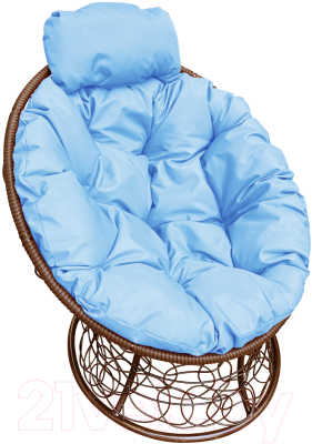 Кресло садовое M-Group Папасан мини / 12070203 (коричневый ротанг/голубая подушка)