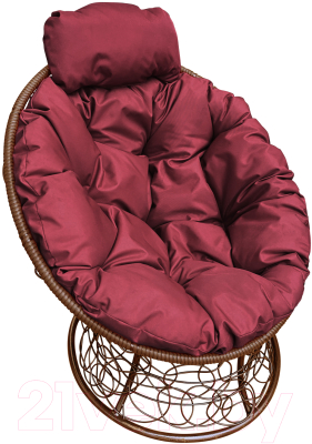 Кресло садовое M-Group Папасан мини / 12070202 (коричневый ротанг/бордовая подушка)