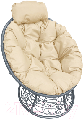 Кресло садовое M-Group Папасан мини / 12070301 (серый ротанг/бежевая подушка)