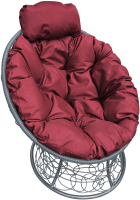 Кресло садовое M-Group Папасан мини / 12070302 (серый ротанг/бордовая подушка) - 