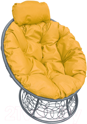 Кресло садовое M-Group Папасан мини / 12070311 (серый ротанг/желтая подушка)