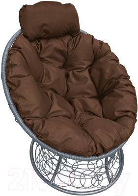 Кресло садовое M-Group Папасан мини / 12070305 (серый ротанг/коричневая подушка)