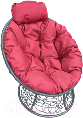 Кресло садовое M-Group Папасан мини / 12070306 (серый ротанг/красная подушка)
