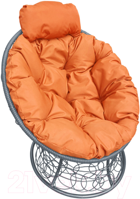 Кресло садовое M-Group Папасан мини / 12070307 (серый ротанг/оранжевая подушка)