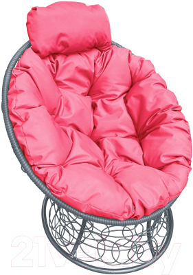 Кресло садовое M-Group Папасан мини / 12070308 (серый ротанг/розовая подушка)