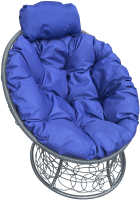 Кресло садовое M-Group Папасан мини / 12070310 (серый ротанг/синяя подушка) - 