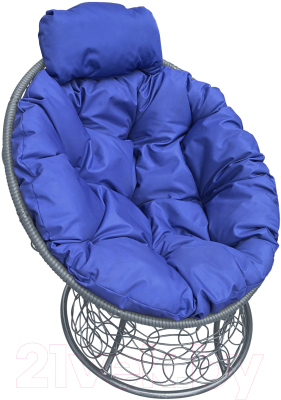 Кресло садовое M-Group Папасан мини / 12070310 (серый ротанг/синяя подушка)