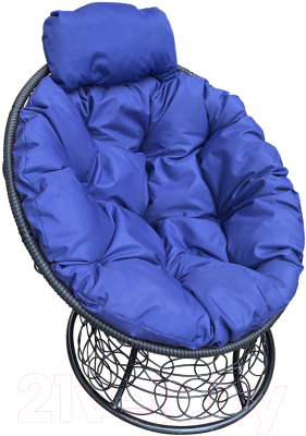 Кресло садовое M-Group Папасан мини / 12070410 (черный ротанг/синяя подушка)