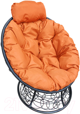 Кресло садовое M-Group Папасан мини / 12070407 (черный ротанг/оранжевая подушка)