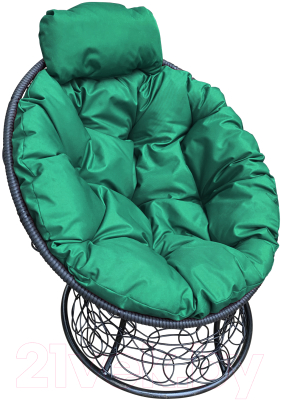 Кресло садовое M-Group Папасан мини / 12070404 (черный ротанг/зеленая подушка)
