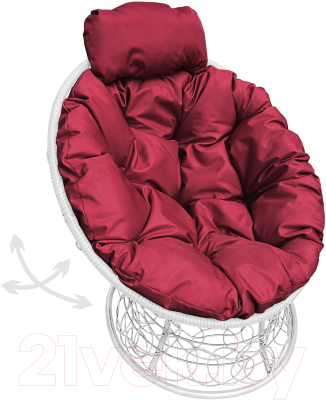 Кресло садовое M-Group Папасан пружинка мини / 12090102 (белый ротанг/бордовая подушка)