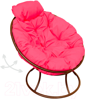 Кресло садовое M-Group Папасан пружинка мини / 12080208 (коричневый/розовая подушка)