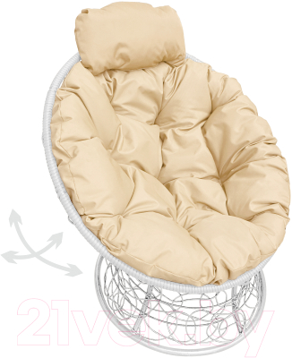 Кресло садовое M-Group Папасан пружинка мини / 12090101 (белый ротанг/бежевая подушка)
