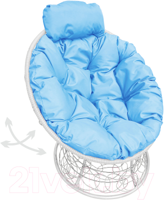 Кресло садовое M-Group Папасан пружинка мини / 12090103 (белый ротанг/голубая подушка)