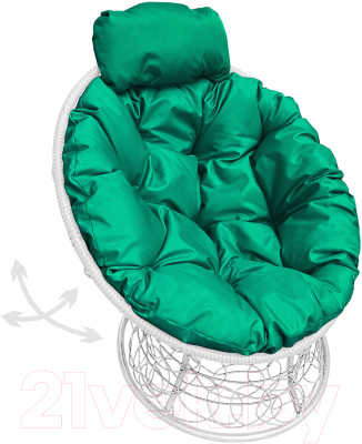 Кресло садовое M-Group Папасан пружинка мини / 12090104 (белый ротанг/зеленая подушка)