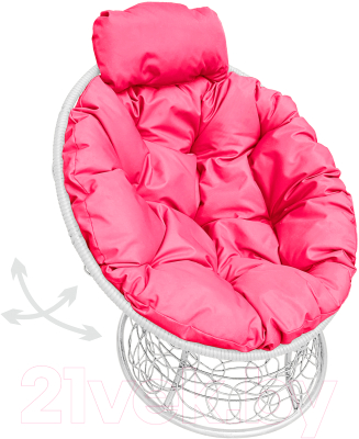 Кресло садовое M-Group Папасан пружинка мини / 12090108 (белый ротанг/розовая подушка)