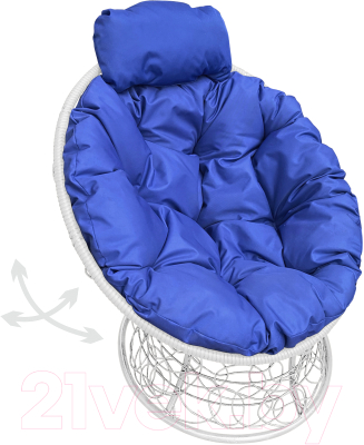 Кресло садовое M-Group Папасан пружинка мини / 12090110 (белый ротанг/синяя подушка)