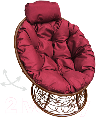 Кресло садовое M-Group Папасан пружинка мини / 12090202 (коричневый ротанг/бордовая подушка)
