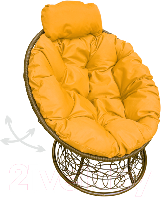Кресло садовое M-Group Папасан пружинка мини / 12090211 (коричневый ротанг/желтая подушка)