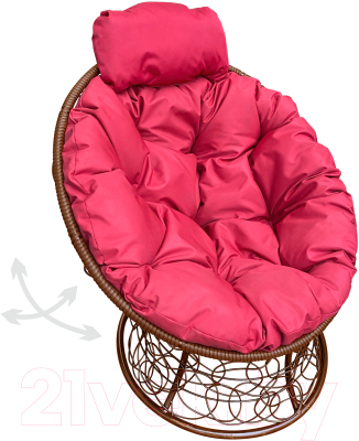 Кресло садовое M-Group Папасан пружинка мини / 12090206 (коричневый ротанг/красная подушка)