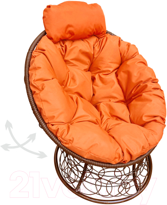 Кресло садовое M-Group Папасан пружинка мини / 12090207 (коричневый ротанг/оранжевая подушка)