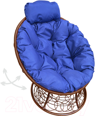 Кресло садовое M-Group Папасан пружинка мини / 12090210 (коричневый ротанг/синяя подушка)