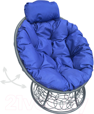 Кресло садовое M-Group Папасан пружинка мини / 12090310 (серый ротанг/синяя подушка)