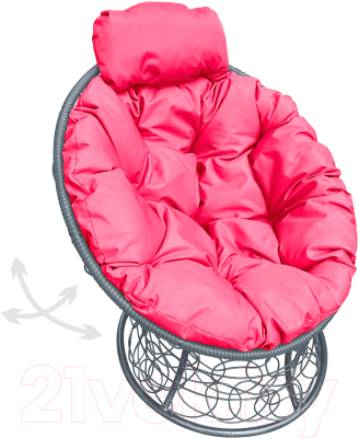 Кресло садовое M-Group Папасан пружинка мини / 12090308 (серый ротанг/розовая подушка)