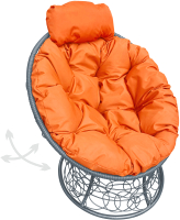 Кресло садовое M-Group Папасан пружинка мини / 12090307 (серый ротанг/оранжевая подушка) - 