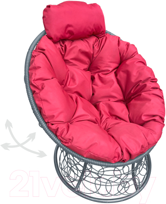 Кресло садовое M-Group Папасан пружинка мини / 12090306 (серый ротанг/красная подушка)