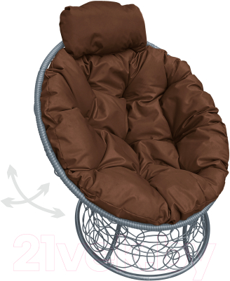 Кресло садовое M-Group Папасан пружинка мини / 12090305 (серый ротанг/коричневая подушка)