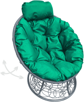 Кресло садовое M-Group Папасан пружинка мини / 12090304 (серый ротанг/зеленая подушка) - 