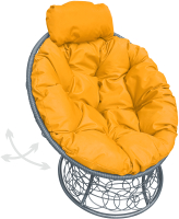 Кресло садовое M-Group Папасан пружинка мини / 12090311 (серый ротанг/желтая подушка) - 