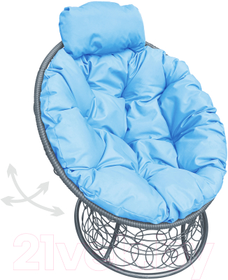 Кресло садовое M-Group Папасан пружинка мини / 12090303 (серый ротанг/голубая подушка)