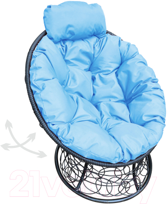 Кресло садовое M-Group Папасан пружинка мини / 12090403 (черный ротанг/голубая подушка)