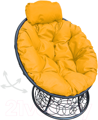 Кресло садовое M-Group Папасан пружинка мини / 12090411 (черный ротанг/желтая подушка)