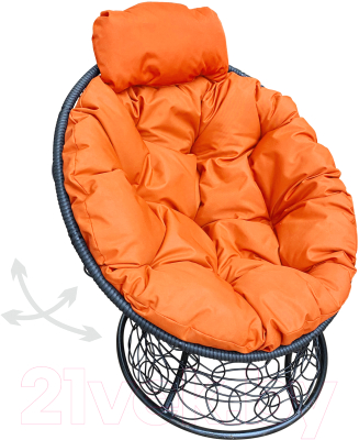 Кресло садовое M-Group Папасан пружинка мини / 12090407 (черный ротанг/оранжевая подушка)