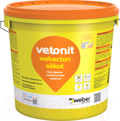Краска Vetonit Weber фасадная силикатная (25кг, ультрабелый)