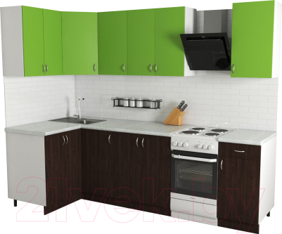 Готовая кухня Хоум Лайн Агата 1.2x2.1 (венге/зеленая мамба)